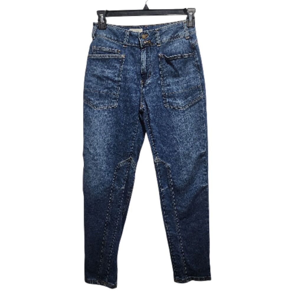 Pilcro by Anthropologie Jeans Size 26 Blue High Rise Patch Pocket Slim Leg Denim